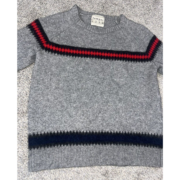 Jumper 1234 Pull Over Knit 100% Cashmere SIZE 1 Sweater Grey Blue Red Striped - Picture 5 of 9